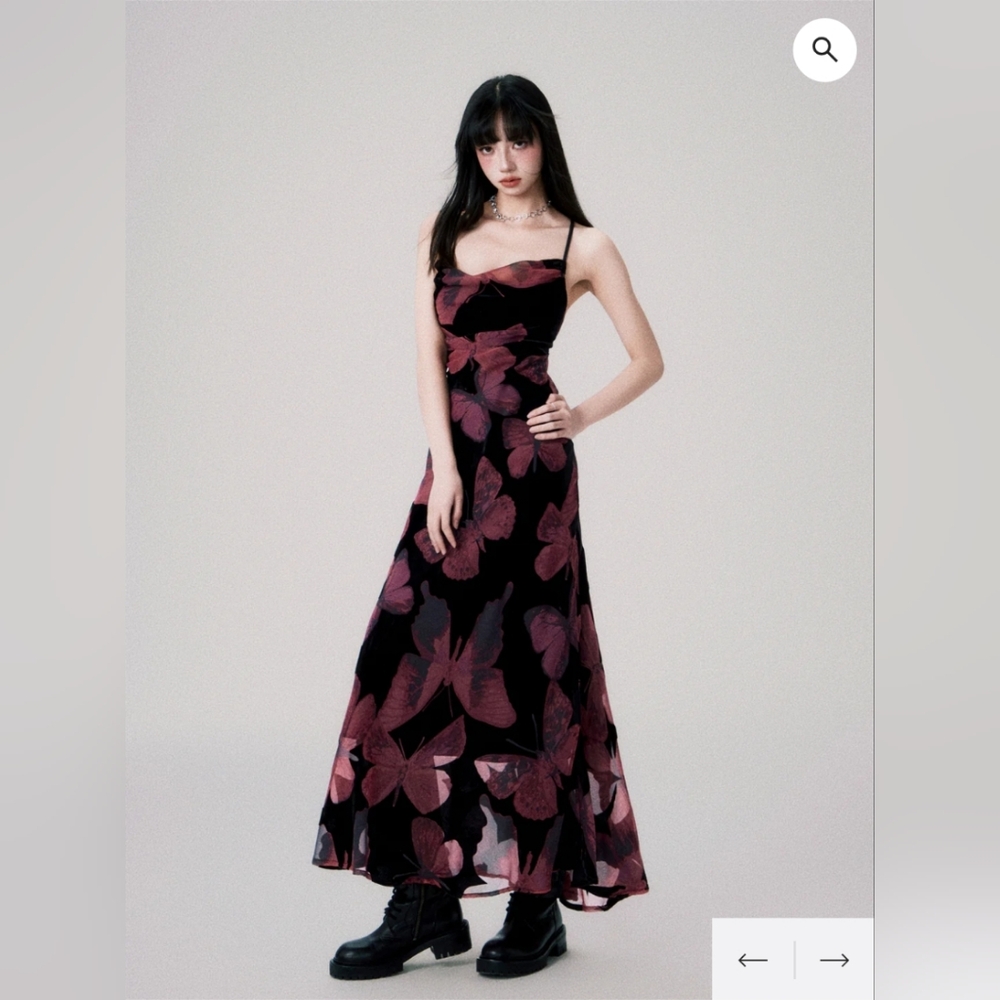 Velvet Butterfly Swing Collar Backless Strap Dress